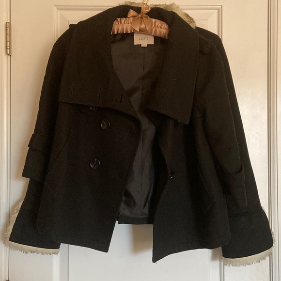 EUC LOFT Black Pea Coat Cropped Size XS - Picture 8 of 11